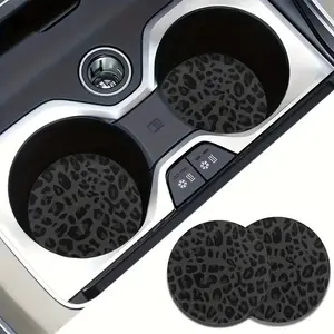 2 Piece Leopard Print Car Cup Mats, Car Accessory, Non-Sponge Rubber, Heat Resistant, Absorbent, Anti-Slip, Suitable for Vehicles & Home Desks