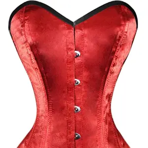Red Satin Romantic Curve Standard Overbust Corset Waist Trainer Corsets with Adjustable Straps and Button Closure