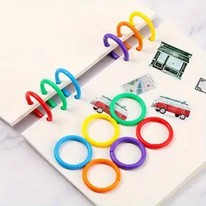 50pcs, random color, 15mm Plastic Ring Binder DIY Albums Circle Loose-leaf Book Hoops Opening Office Binding Supplies Photo Album