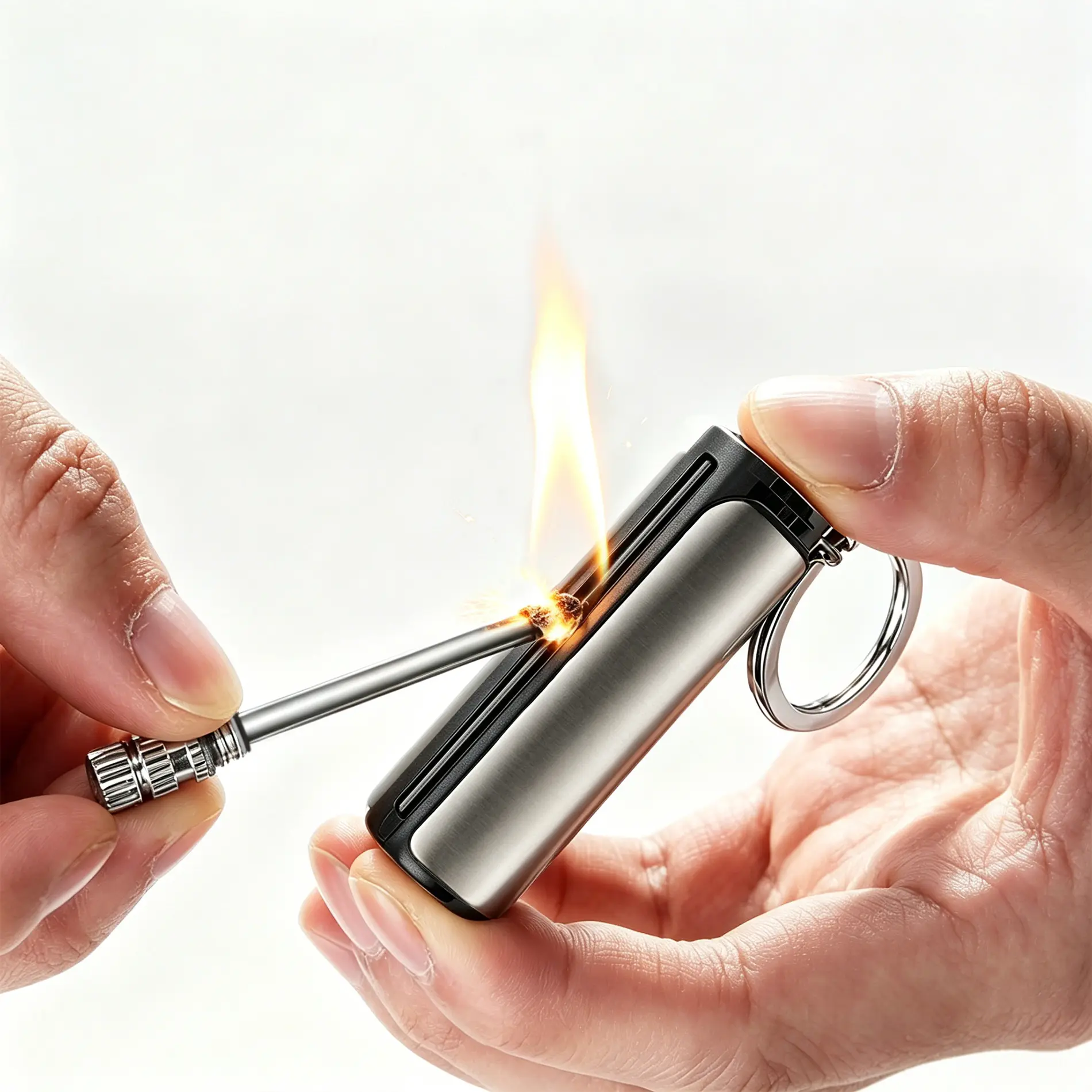 5-Pack Refillable Metal Body Permanent Match Lighters, Waterproof Windproof Keychain Survival Tool Kit for Camping, Outdoor Enthusiasts (Lighter Fluid Not Included, No Battery)