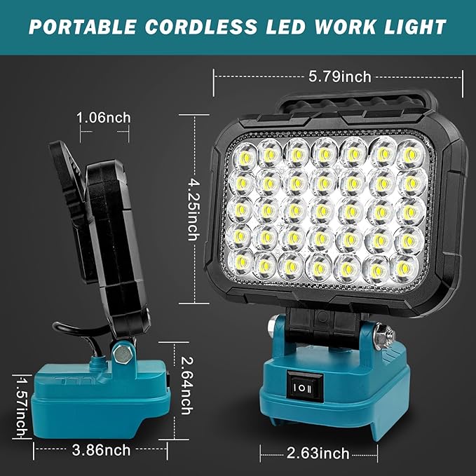 Rechargeable wireless LED portable work light, handheld lamp, semi-recessed installation, with two brightness levels. Suitable for decoration, car maintenance, outdoor fishing and emergency lighting (battery not included)