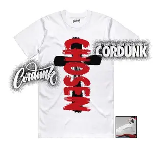Unisex T-shirt to match Jordan 5 Fire Red Black Tongue White Varsity University Bred - CHOSEN. 100% Cotton for Casual Wear. Comfortable Summer Unisex T-Shirt to match Jordan Sneaker. Streetwear Style. urban outfitters