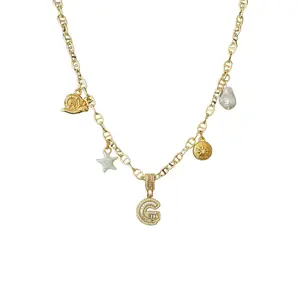 Stainless Steel Gold-Plated Letter Pendant Necklace, Ladies' Birthday Gift, Includes Letters B/G/K/N/X