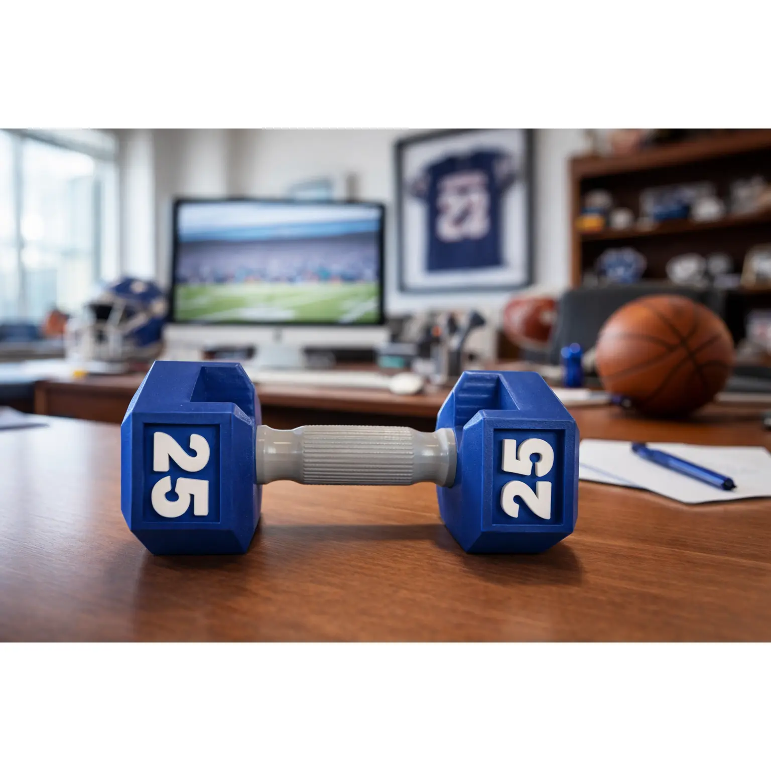 Customizable 3D Printed Gym Theme Desk Organizer - Fused Filament Fabric Dumbbell-Barbell Card Holder, Adult Office Stationery (Fits 25 Cards), Customizable Design