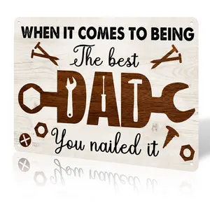 8x12 In Aluminium Metal Sign - Hammer Theme Vintage Garage Wall Decor, 'Best Dad' Father's Day & Birthday Gift