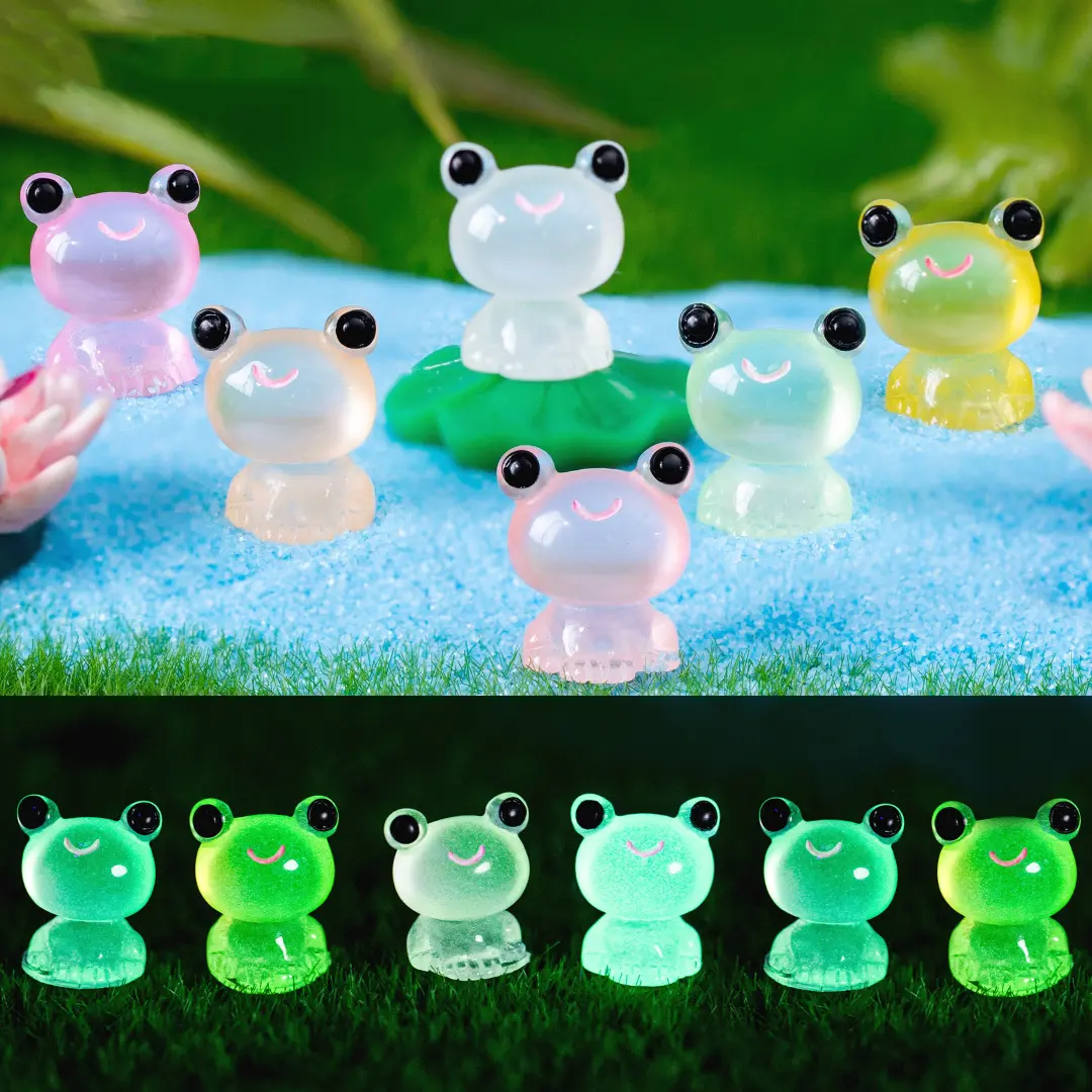 (20 Pcs, Random Colors) Glow-in-the-Dark Cute Frog Mini Figurines - Crystal Resin Tiny Animal Decor Garden Accessories for Fairy Garden Terrarium