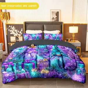 3pcs (1 comforter + 2 pillowcases) Christmas Gnome Flannel & Milk Velvet Comforter Set, Soft Warm Bedding Set for Adults, Cozy Flannel & Milk Velvet Quilt Set, Trendy Bedding Essentials