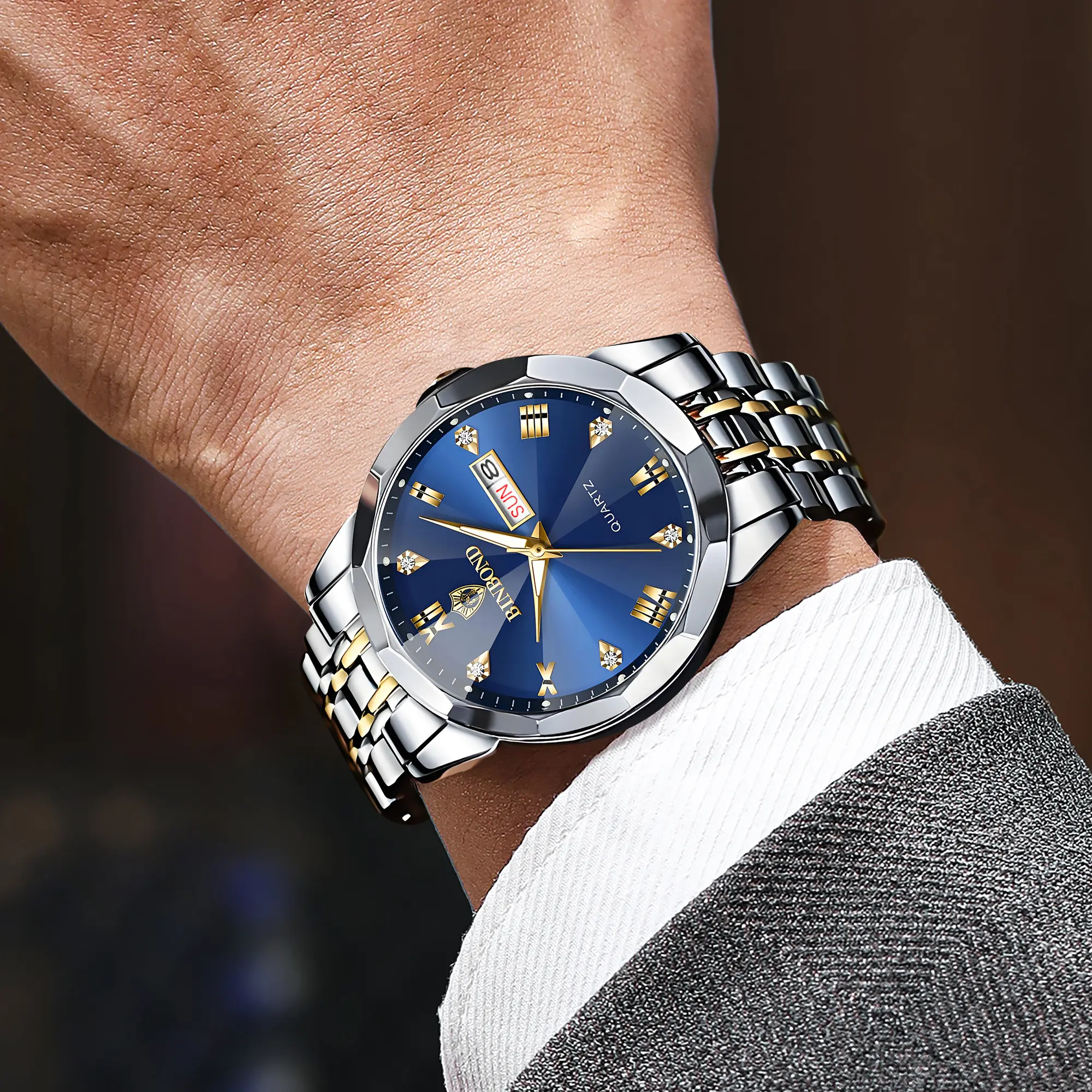 *BINBOND -- Authentic Men's Watch Fashion Business Watch Stainless Steel Waterproof Luminous Date Watch Luxury Men's watch 9931 Reloj de cuarzo para hombre