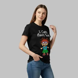 "I Can't Adult Today" Rugrats Cartoon American Retro Black Short-Sleeved Unisex T-Shirt, Nostalgic 90s Character Graphic, Casual Streetwear for Cartoon & Meme Enthusiasts, Unique Quirky Pop Culture Fashion Statement Piece Game funny crewneck menswear Fabr