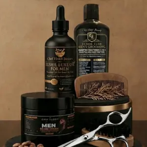 Elshil Luxe Men's Grooming System Kit - Hair Restoration & Beard Perfection, 4.oz Oil, 5.oz Cream, 10.oz 2-in-1 Shampoo for Thicker, Stronger Hair & Soft, Flawless Beard