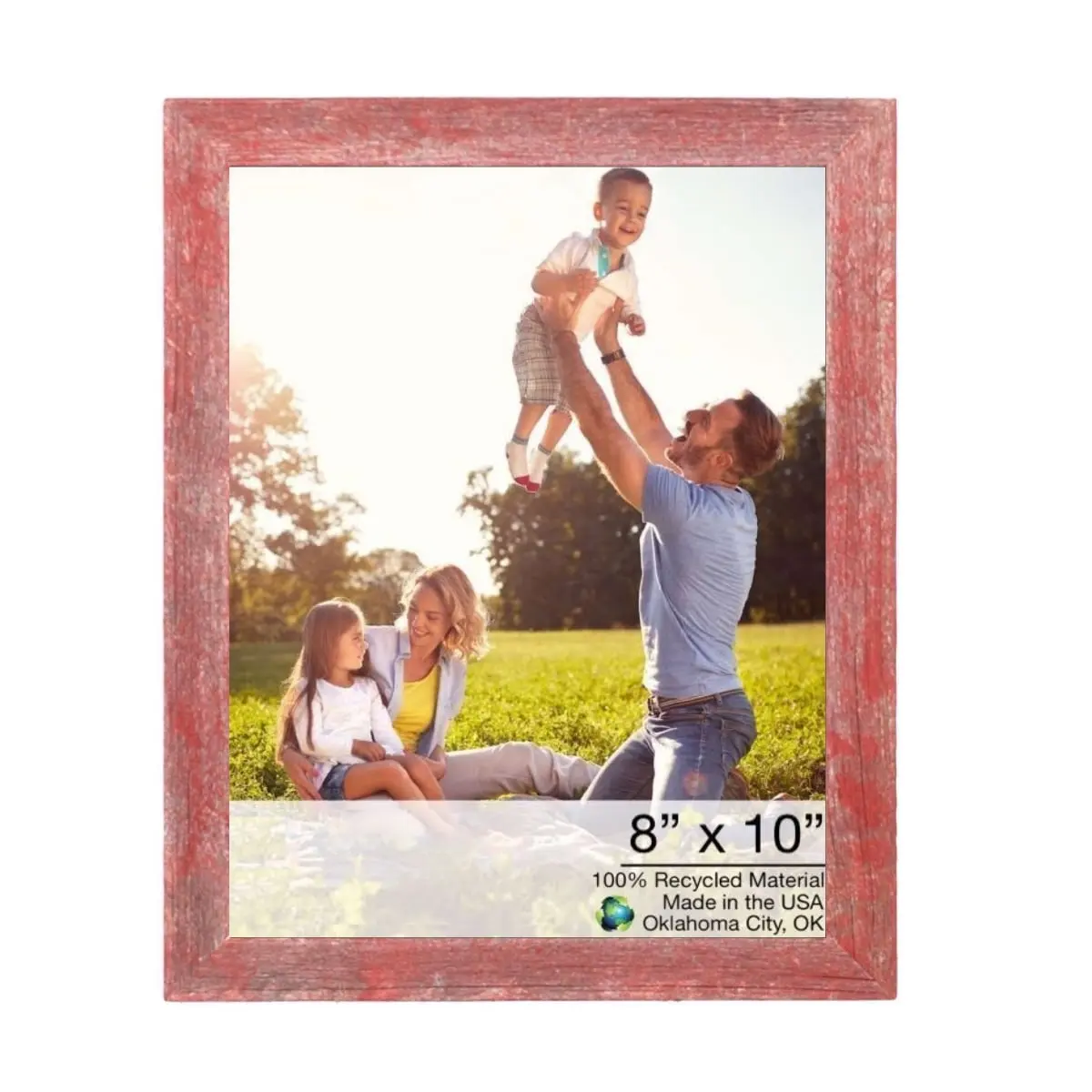 8x10 in. Rustic Farmhouse Red Wooden Frame - Handmade Look, Reclaimed Wood, 360-Degree Rotatable Stand, Home Decor Photo Display