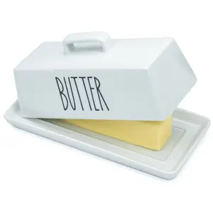 Heartland Home Porcelain Covered Butter Dish | Classic Design for Countertop | Holds 1 Stick | Textured Tray for Non-Slip Storage | Farmhouse Charm!