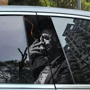 2pc Cool Skull Car B-Pillar Sticker, Vinyl Decal, Easy Peel & Stick, Sunproof Waterproof Scratch-Resistant, Car Decoration, Sticker For Cars