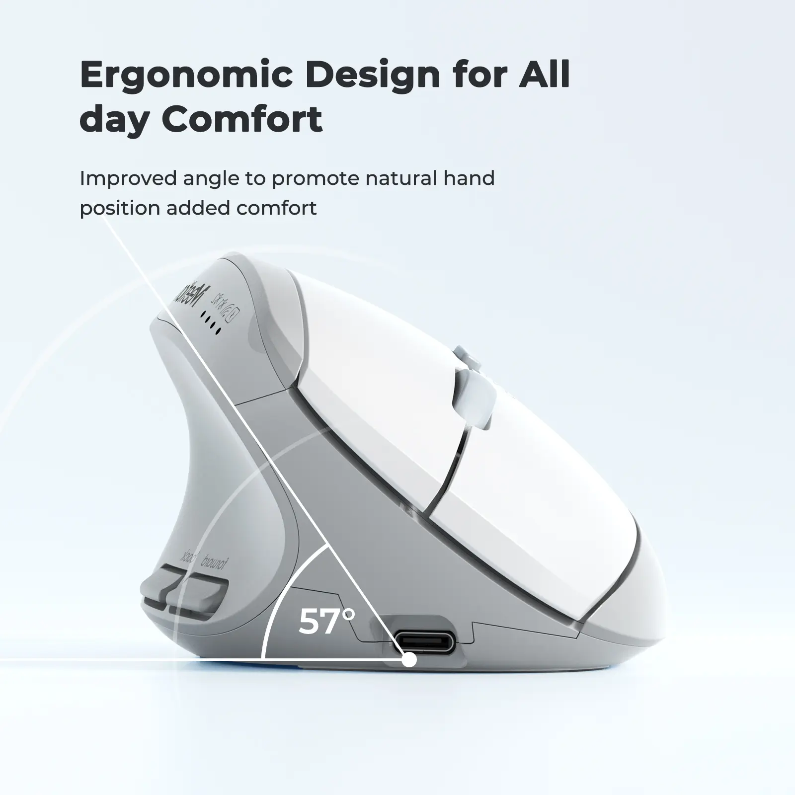 Meetion BTM008 Left-Handed Ergonomic Vertical Wireless Mouse - Tri-Mode Bluetooth, 2.4G, USB-C Rechargeable, DPI Adjust Precision Multi-Device Mouse for Mac/PC