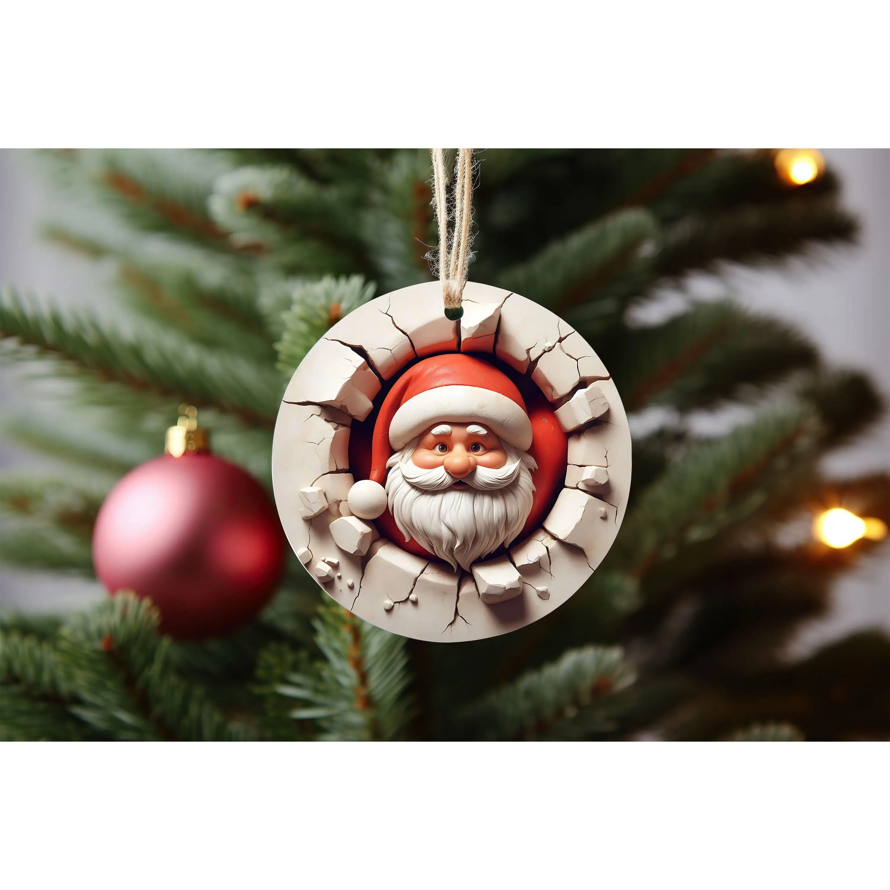 Adorable Santa Claus 3D Christmas Ornament,Ceramic Ornament 1-Pack, Santa 3d Effect, Christmas Gift, Holiday Decorations, Cute Christmas Gif
