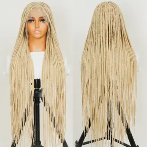 36" Blonde Knotless Square Full Lace Premium Synthetic Fiber Box Braided Wig - YMSGIRL Hair Effortless Beauty, Natural Looking, Comfort Fit, DIY All Boho Style