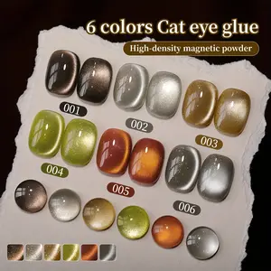 【MORDDA LIVE】Popular Cat's Eye Glue 6 Color Set Contains Magnets, Super Bright And Shiny Magnetic Gel Nail Polish, High Saturation, Changeable Colors And Firmness, Suitable For Salon Nail Art And DIY