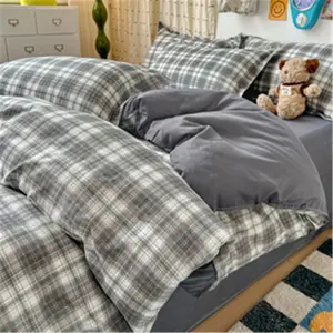 Boys' Room Plaid Bedding Set, Striped Simple Style, Dormitory Bedroom Sheet Set, Includes 1 Duvet cover + 2 Pillowcases, Soft Breathable Fabric, Bed Sheets Set