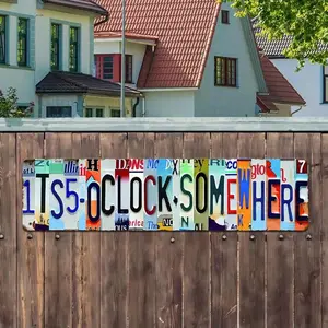 It's 5 O'Clock Somewhere Letter Pattern Metal Sign, Rustic Farmhouse Design Indoor Outdoor Decor for Home Bar Party, Wall Art License Plate Design