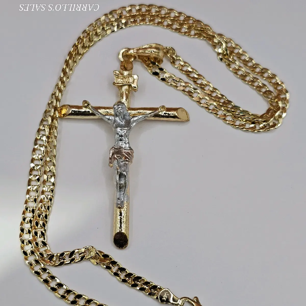 CHRIST ON THE CROSS  with cuban chain gold-plated