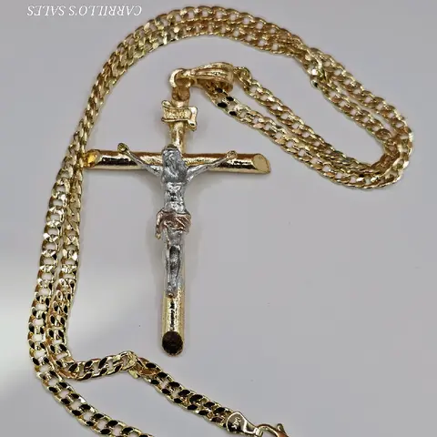 CHRIST ON THE CROSS  with cuban chain gold-plated