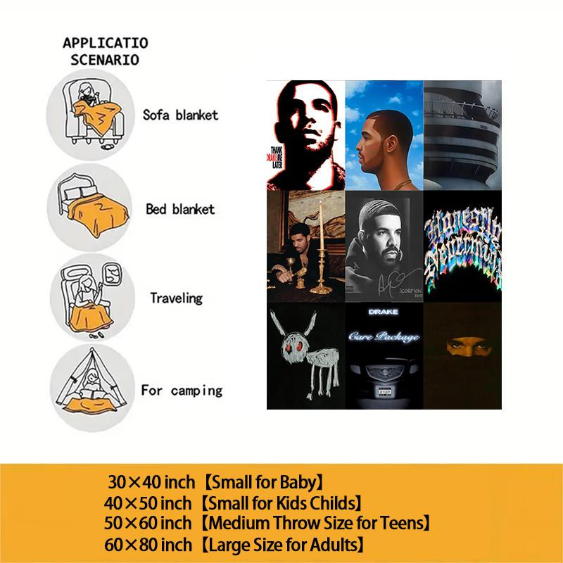 Drake Album Cover Collage Flannel Throw Blanket - Cozy Soft Bedding with Iconic Studio Album Art Prints, Ideal Gift for Drake Fans