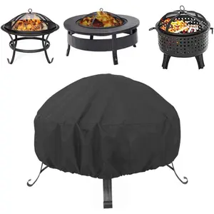48 Inch Round Fire Pit Cover, Patio Table Cover, Garden Outdoor  Fire Bowl Cover, All-Season Protection - Black