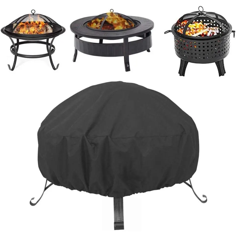 48 Inch Round Fire Pit Cover, Patio Table Cover, Garden Outdoor  Fire Bowl Cover, All-Season Protection - Black