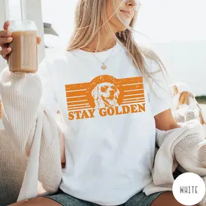 Unisex Cotton Graphic Tee Stay Golden Golden Retriever Dog Print Shirt Vintage Retro Casual Streetwear Soft Breathable Short Sleeve Crewneck Relaxed Fit Everyday Wear Dog Lover Aesthetic Gift Top