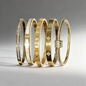 5-Piece Elegant Stainless Steel Bracelet Set, Fashionable Classic Design, Gold Bead Bracelets for Men and Women, Non Tarnish Bangle, Elegant Bracelet Set for Everyday and Formal Wear