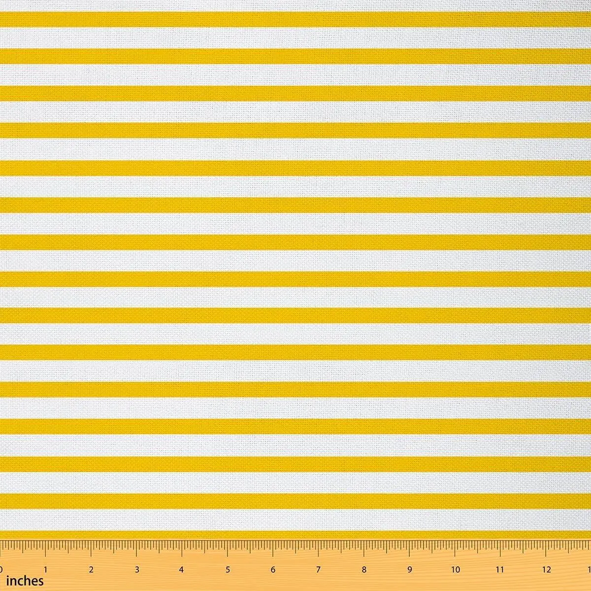 Stripe Flannel Upholstery Fabric,Yellow White Striped Fabric,Farmhouse Tic Stripes Decorative Fabric,Gothic Horizontal Stripes Geometric Lines Soft Not Stretchy