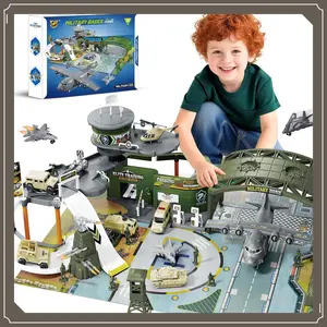 Military Base Toy Race Track Set with Airplane, Tanks, Cars, Helicopters, Fighter Jets, Army Men Action Figures and Play Mat, Army Vehicle Toys for Kids, Ideal Gift for Boys Girls(Gag Toys & Practical Jokes)(Gag Toys & Practical Jokes)