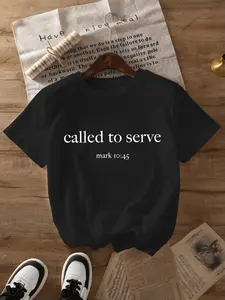 Men's 100% Cotton Christian Faith T-Shirt - "Called to Serve" Mark 10:45 Bible Verse Design Black Crew Neck Casual Tee with White Lettering All-Season Comfort Machine Washable Ideal Gift for Labor Day Halloween Thanksgiving & Christmas (Regular Fit)