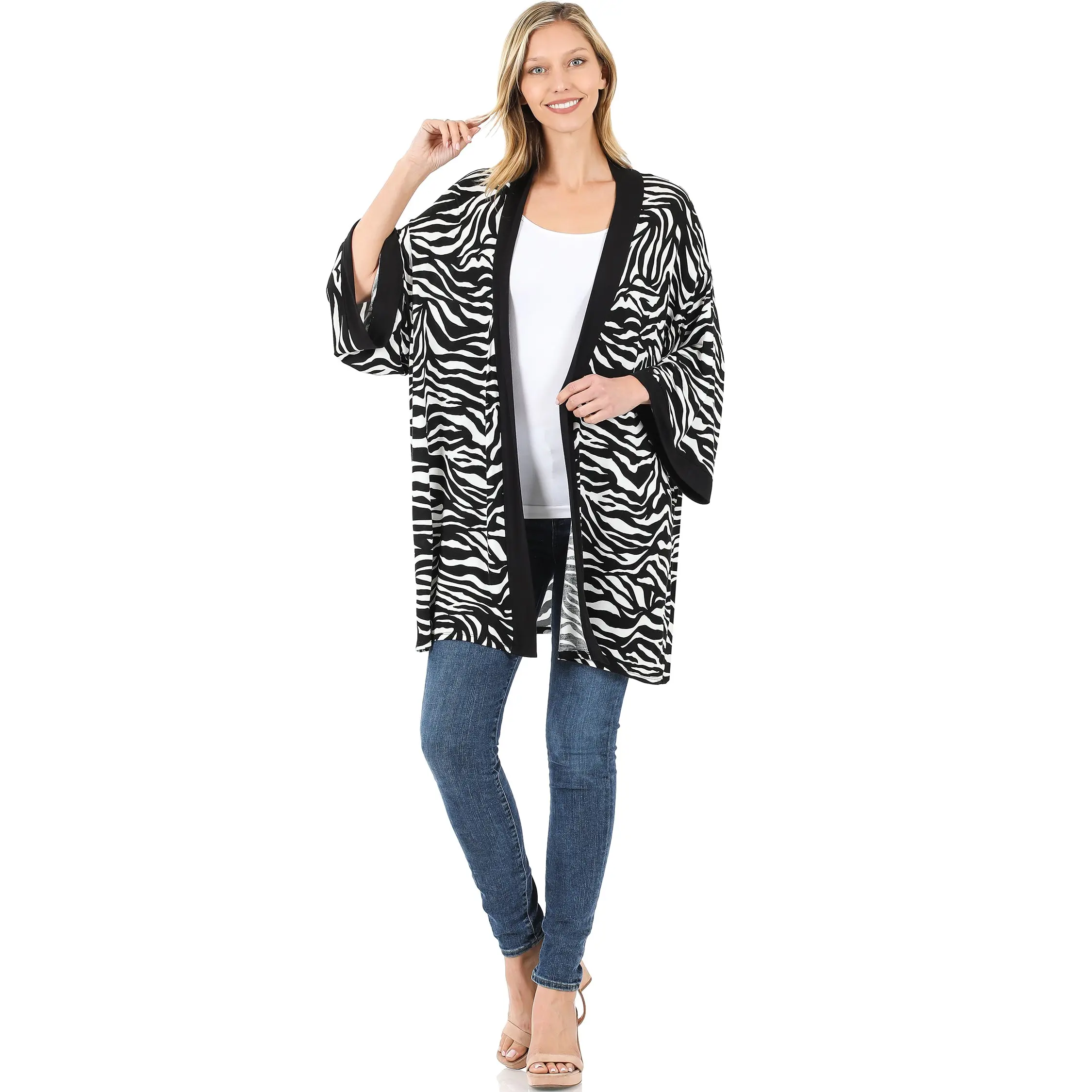 ZEBRA PRINT OPEN FRONT KIMONO CARDIGAN