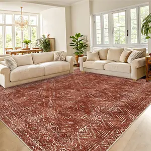 Modern Geometric Rug Low Pile Non-Shedding Carpet Distressed Printed Rug Anti-Stain Non-Slip For Office Bedroom Living Room
