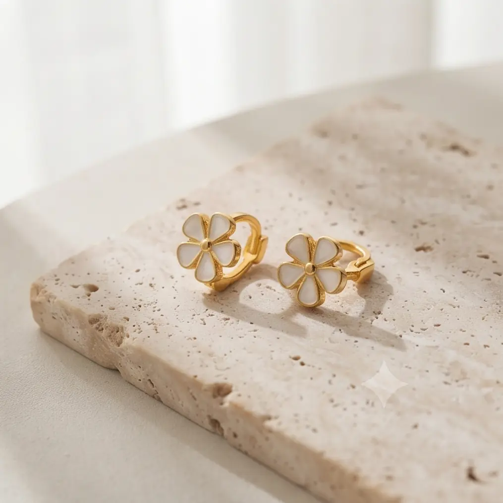 Petal white enamel flower hoop earrings elegant flower earrings