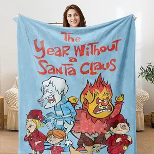 1pc Vintage Style Christmas Themed Flannel  Blanket - Digital Print Cartoon Santa Claus Design, Soft Knitted Polyester Throw, Machine Washable, Ideal Gift for Men & Women, for All Seasons  Skin-friendly, lightweight and soft