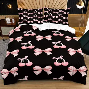 2/3 Bows Bedding Cover Set Print Down Bowknot Quilt Cover Set Including 1 Duvet Cover & 1/2 Pillowcase without Filler, Pattern Bedding Set, No filling & Zipper Closure, Soft Comfortable Durable, Perfect for Bedroom and Guest Room Decor,  All Seasons