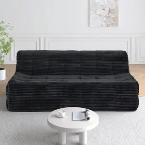 Sofa, full sponge compression corduroy 3 seat sofa, modern minimalist style corduroy sofa, comfortable compression sofa, space efficient design - Black -W487P236342