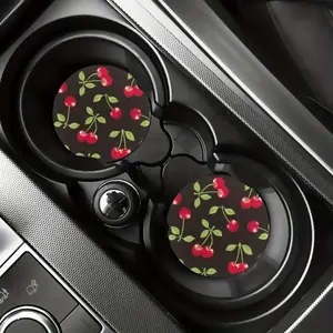 Cherry Pattern Car Coaster, Round & Anti-slip Car Cup Holder Pad, Universal Car Interior Decoration Accessories for Women & Men, Cute Car Accessories, Car Ornament, Car Interior Accessory