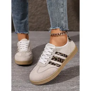 Women's Leopard-Print Lace-Up Sneakers, Breathable Comfort Walking & Training Shoes, Multifunctional Retro Style, Ideal for Gym & Outdoor Activities, Lightweight Casual Sneakers