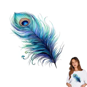 3pcs Feather Heat Transfer Iron-On Stickers, Hot Press Appliques for T-Shirts, Backpacks, Hats, Tropical Summer Design, DIY Clothing Decorations