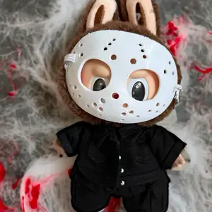Halloween Horror Mask Outfit for Labubu Black Doll Clothes Collectors Bag Charm