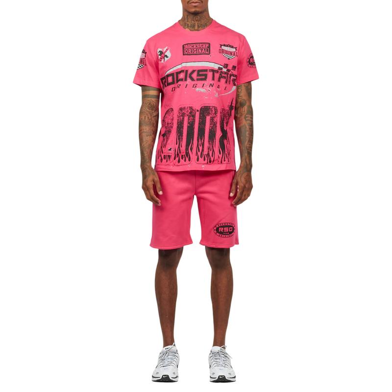 Amos Fuschia/Black Graphic T-Shirt Short Set
