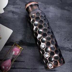 Pure Copper Water Bottle - 34oz - Handmade 1 Liter Leak Proof Vessel For Drinking With Ayurvedic Health Benefits for Sports Fitness Yoga Bottle Drink More Water