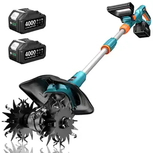 SEESII 20V Electric Tiller for Gardening 360 RPM Rototiller Cordless Cultivator 8000mAh Battery 4 Blades Handheld Tiller for Raised Beds Outdoorfun