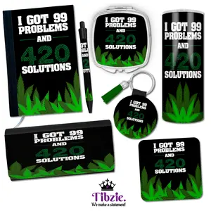 Luxe Lift Collection One – Premium Cannabis‑Inspired Gift Set | Fabric Journal, Ballpoint Pen, PU Leather Purse, Compact Mirror, Coaster, 20 oz Tumbler & Key Ring | Aesthetic 420 Luxury Bundle by Tibzie