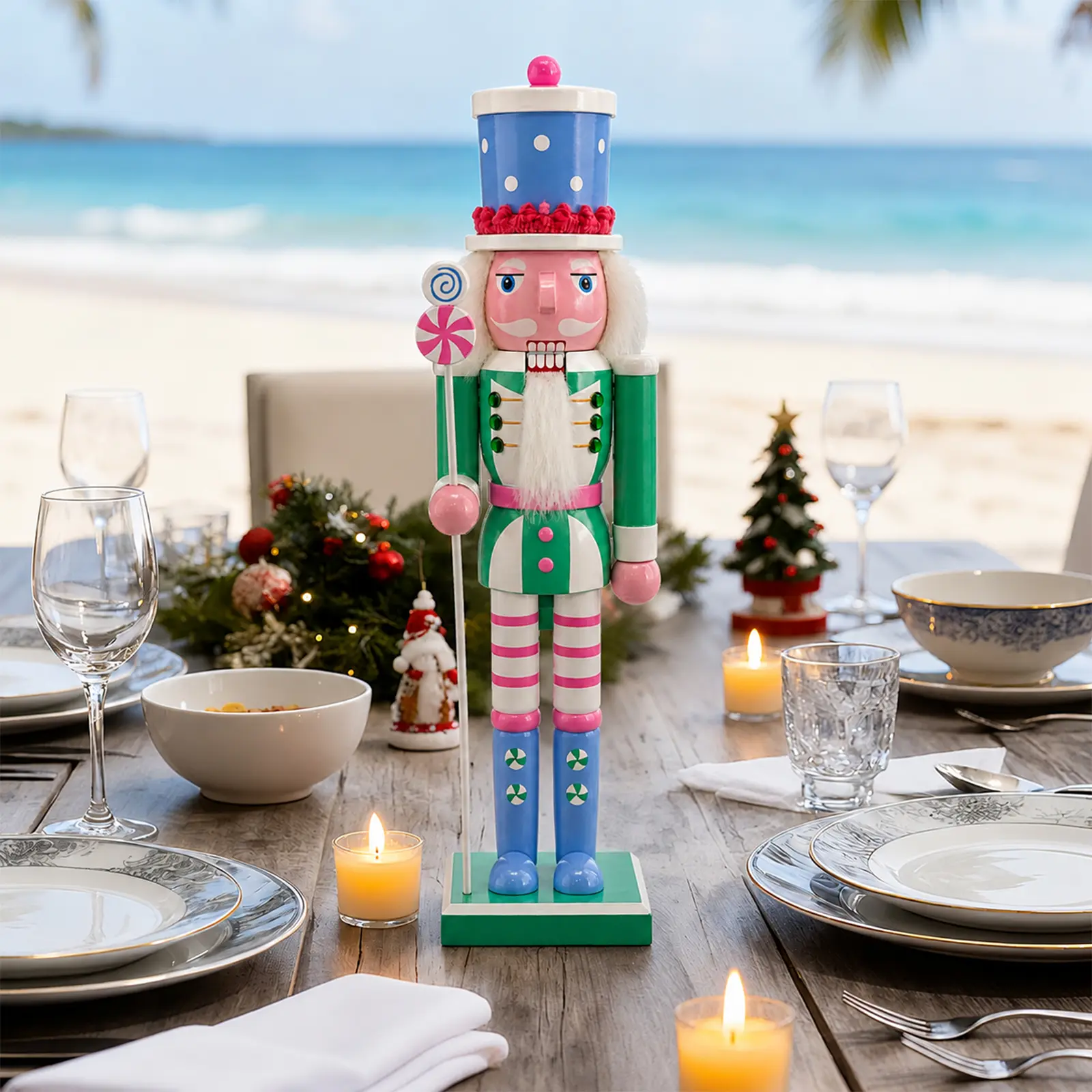 No More Dull Christmas Shelf! Hand Painted Wooden Nutcracker with Lollipop Staff | Perfect Mantel Decor Solid Wood Nutcracker Ornament, Durable for Christmas Year After Year