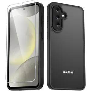 for Samsung Galaxy A36 5G/A56 5G Case, Matte Phone Case with 1 Screen Protector, Frosted Translucent Back, Slim Shockproof Protective Cover, Black