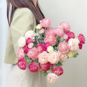 6 Pcs Artificial Flowers Silk Peony Rose Single Stem Artificial Ranunculus Flowers Faux Peony Bouquet Floral Arrangements Bundle Fake Flowers Bulk for Table Centerpiece Wedding Farmhouse Home